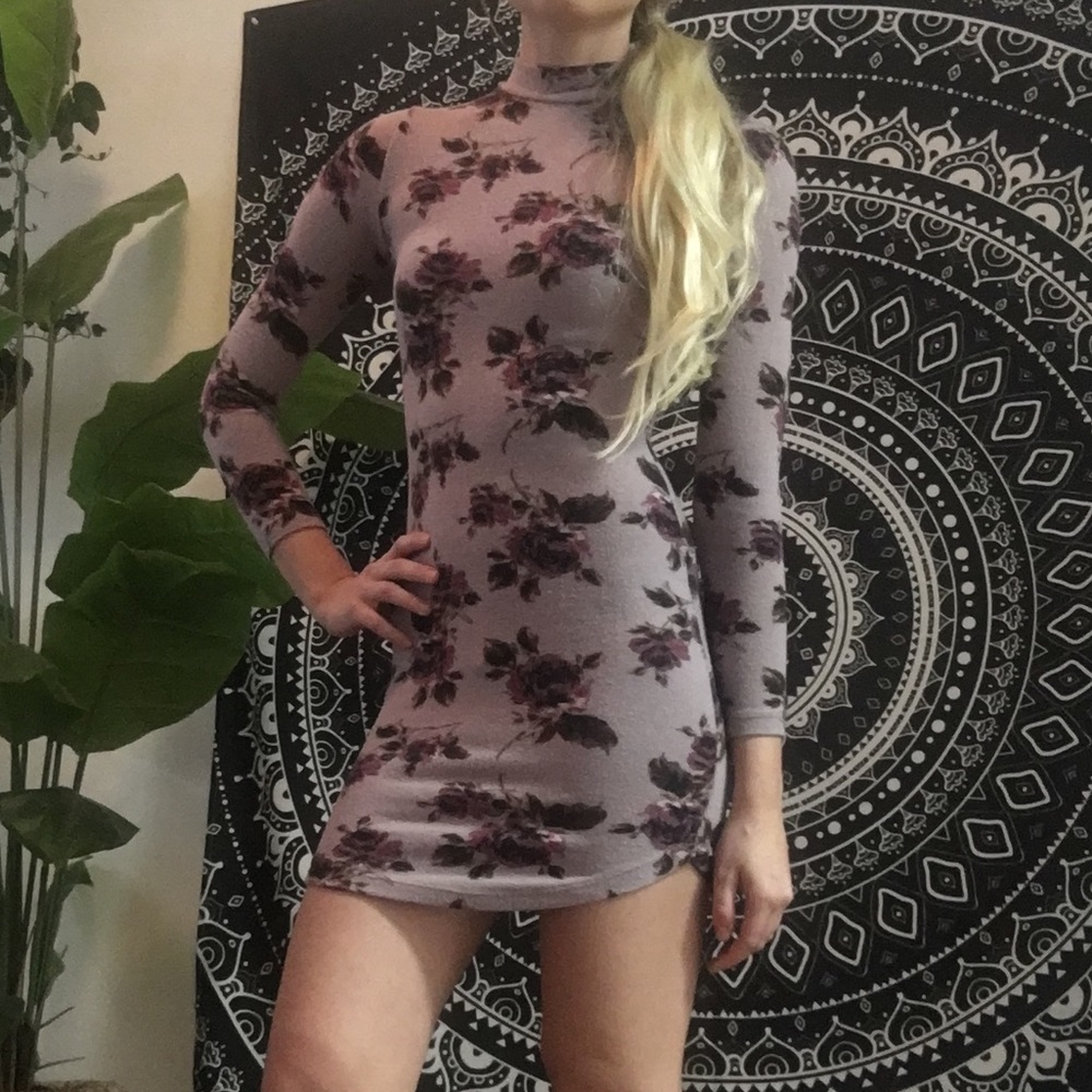 Charlotte Russe Fleece Floral Bodycon Dress XS